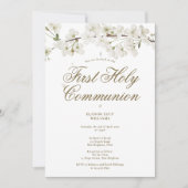 Erste Heilige Kommunion Elegant Weißes Blossom Flo Einladung (Vorderseite)