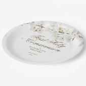 Erste Heilige Kommunion Elegant Weißes Blossom Flo Pappteller (Schrägansicht)