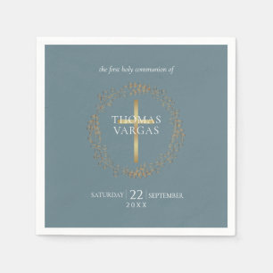 Erste heilige Kommunion elegante goldene Kreuzgirl Serviette