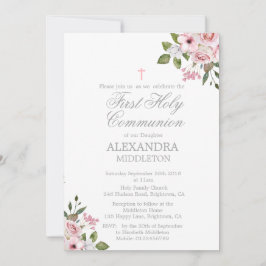 Erste heilige Kommunion Eleganter Rosenrahmen Einladung