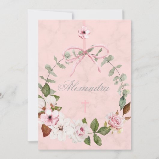 Erste heilige Kommunion Eleganter Rosenrahmen Einladung (Rückseite)