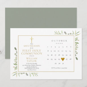 Erste Heilige Kommunion Elegantes Grünzeug Save The Date