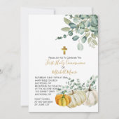 Erste Heilige Kommunion Fall Pumpkin Grüne Einladung (Vorderseite)