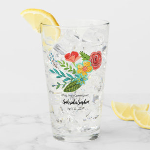 Erste heilige Kommunion - farbenfrohe Blume Glas