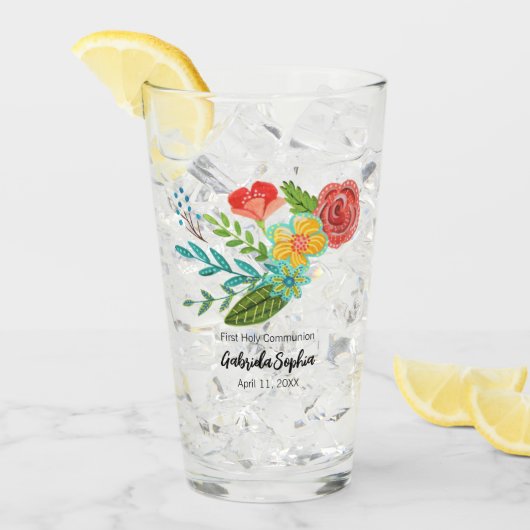 Erste heilige Kommunion - farbenfrohe Blume Glas (Vorderseite Ice)