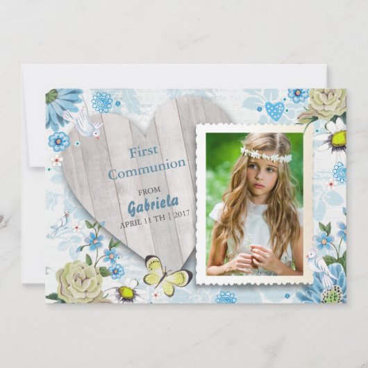 Erste Heilige Kommunion Floral | FOTO Einladung (Vorderseite)