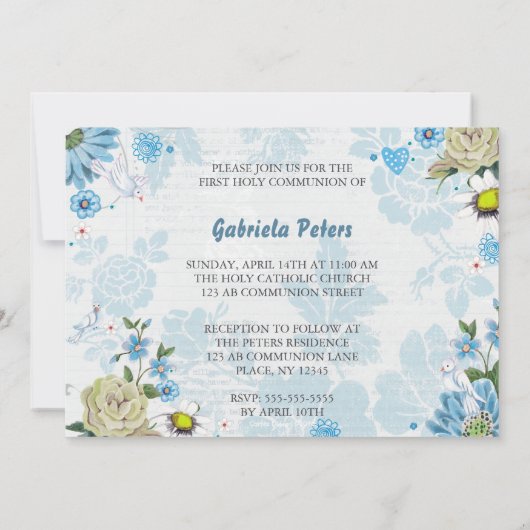 Erste Heilige Kommunion Floral | FOTO Einladung (Rückseite)