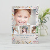 Erste Heilige Kommunion Floral | FOTO Einladung (Stehend Vorderseite)