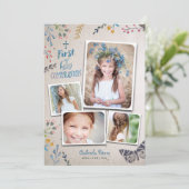 Erste Heilige Kommunion Floral | FOTO Einladung (Stehend Vorderseite)