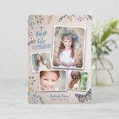 Erste Heilige Kommunion Floral | FOTO Einladung (Stehend Vorderseite)