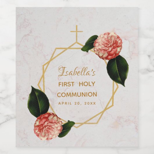 Erste Heilige Kommunion Floral Kamelien Weinetikett (Einzelnes Label)