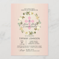 Erste Heilige Kommunion Floral Pink Cross GIRL + P