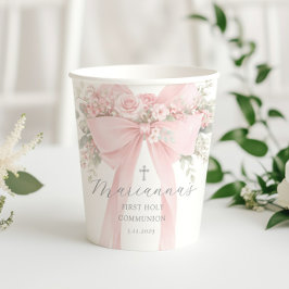 Erste Heilige Kommunion Florale Schleife Elegant Pappbecher