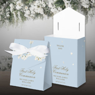Erste heilige Kommunion Florale weiße Blüte Blau Geschenkschachtel