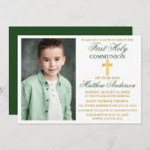 Erste Heilige Kommunion Foto Emerald Green Gold Einladung (Vorne/Hinten)