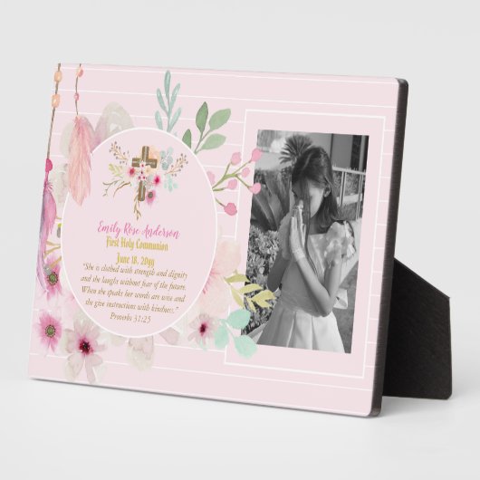 Erste Heilige Kommunion FOTO Gift Grils Pink Blume Fotoplatte (Seite)