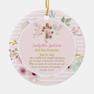Erste Heilige Kommunion FOTO Gift Grils Pink Blume Keramik Ornament