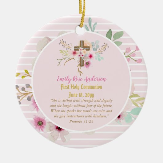 Erste Heilige Kommunion FOTO Gift Grils Pink Blume Keramik Ornament (Vorne)