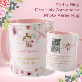 Erste Heilige Kommunion FOTO Gift Grils Pink Blume Tasse