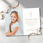 Erste heilige Kommunion Foto Gold Danke Postkarte<br><div class="desc">Mit dem Namen der goldenen Skriptsignatur. Personalisieren Sie mit Ihrem Foto und besondere erste heilige Kommunion danken Ihnen Botschaft in schicken goldenen Schriften auf diesem stilvollen Design. Entwickelt von Thisisnotme©</div>