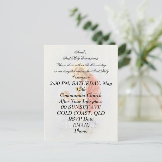 Erste heilige Kommunion für Mädchen Postkarte (Stehend Vorderseite)