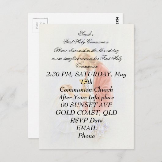 Erste heilige Kommunion für Mädchen Postkarte (Vorne/Hinten)