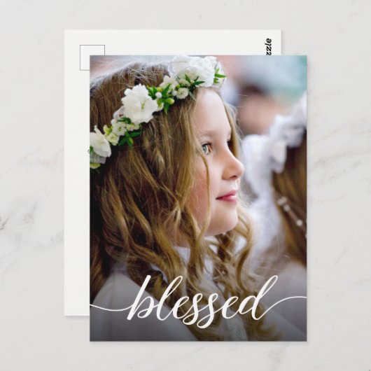 Erste heilige Kommunion Gesegnetes Script Custom F Postkarte (Vorne/Hinten)