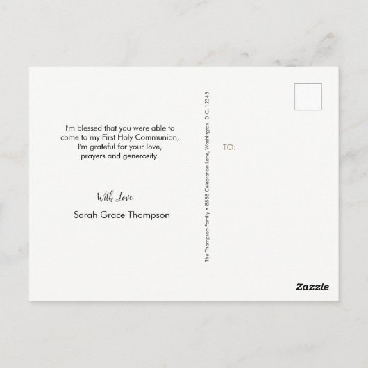 Erste heilige Kommunion Gesegnetes Script Custom F Postkarte (Rückseite)