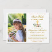 Erste heilige Kommunion Gold Aquarellfarbe Rosa Bl Einladung (Vorderseite)