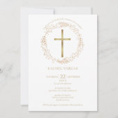 Erste heilige Kommunion Gold Cross Bloral Einladung (Vorderseite)