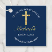 Erste heilige Kommunion Gold Cross Blue Geschenkanhänger (Vorderseite)