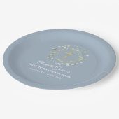 Erste Heilige Kommunion Gold Cross Green Blue Pappteller (Schrägansicht)