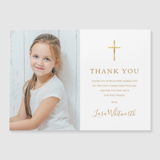 Erste heilige Kommunion Gold Danke Foto Magnetkarte (Vorderseite)