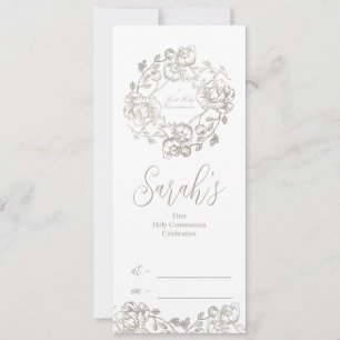 Erste heilige Kommunion Gold Floral Einladung