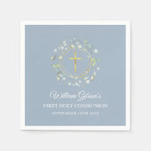 Erste heilige Kommunion Gold Greenery Dusty Blue Serviette (Vorderseite)