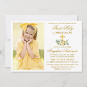 Erste heilige Kommunion Gold Wasserfarbe Gelbe Blü Einladung (Vorderseite)