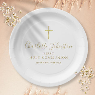 Erste heilige Kommunion Golden Signature Schrift Pappteller