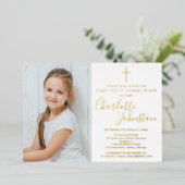 Erste Heilige Kommunion Goldenes Skript-Foto Folieneinladung (Stehend vorne)
