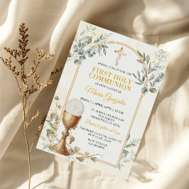 Erste heilige Kommunion Goldkreuz Einladung
