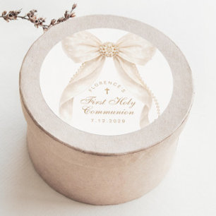 Erste heilige Kommunion Goldkreuz Elfenbogen Runder Aufkleber