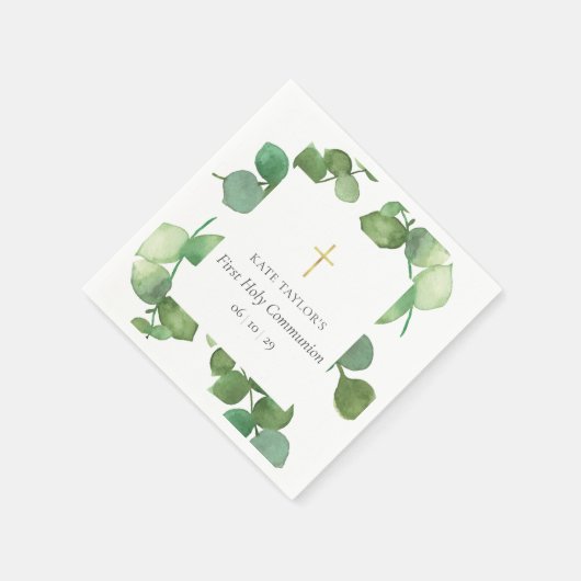 Erste Heilige Kommunion Grüne Eukalyptus Serviette (Ecke)