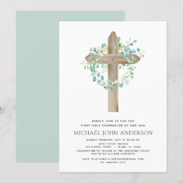 Erste Heilige Kommunion Grüne Sage Eukalyptus Invi Einladung