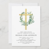 Erste Heilige Kommunion Grüne Sage Eukalyptus Invi Einladung (Vorderseite)