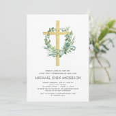 Erste Heilige Kommunion Grüne Sage Eukalyptus Invi Einladung (Stehend Vorderseite)