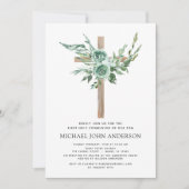 Erste Heilige Kommunion Grüne Sage Eukalyptus Invi Einladung (Vorderseite)