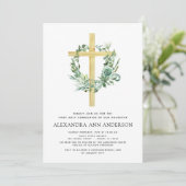 Erste Heilige Kommunion Grüne Sage Eukalyptus Invi Einladung (Stehend Vorderseite)