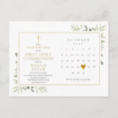 Erste Heilige Kommunion Grüne Save the Date Ankündigungspostkarte (Vorderseite)