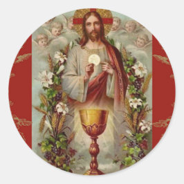 Erste Heilige Kommunion Jesus Chalice Blume Runder Aufkleber
