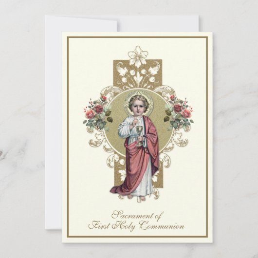 Erste Heilige Kommunion Jesus Eucharistische Rose Einladung (Vorderseite)