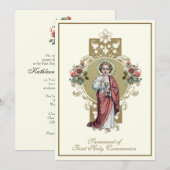 Erste Heilige Kommunion Jesus Eucharistische Rose Einladung (Vorne/Hinten)